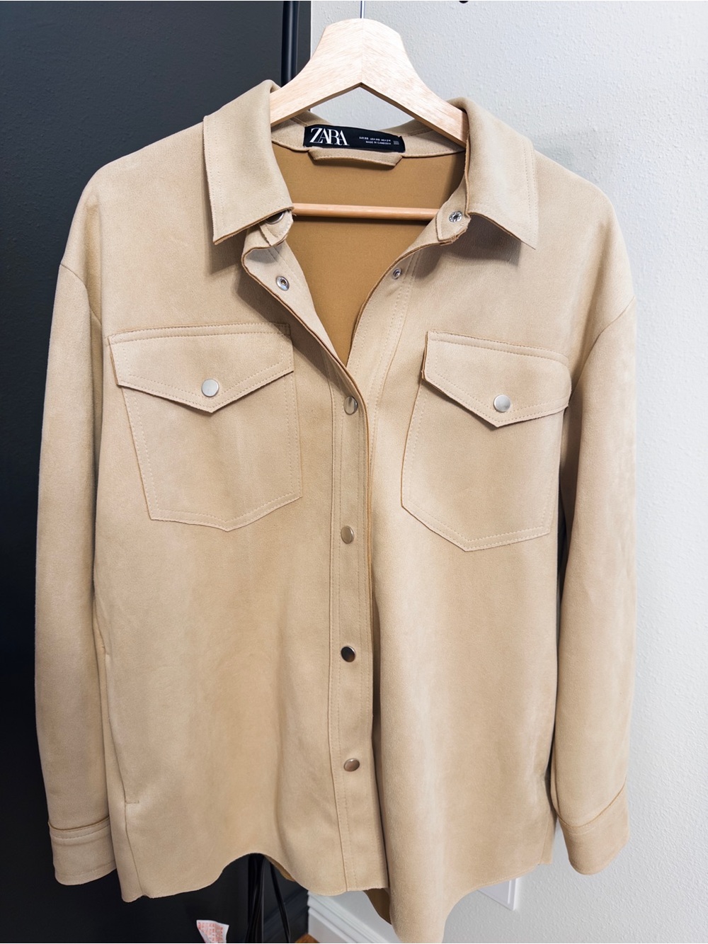 Zara Beige faux Suede Utility Shacket